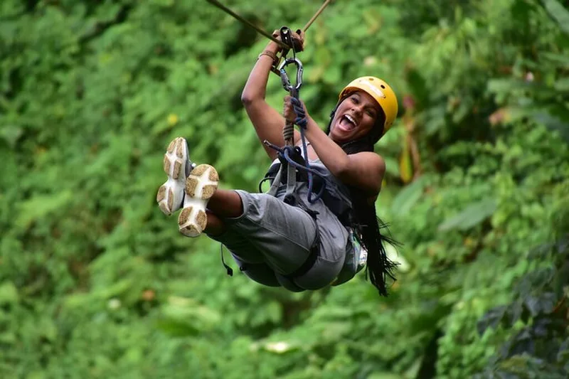A zip line platform over the rainforest canopy before a hot springs soak near Arenal Volcano and La Fortuna, Costa Rica