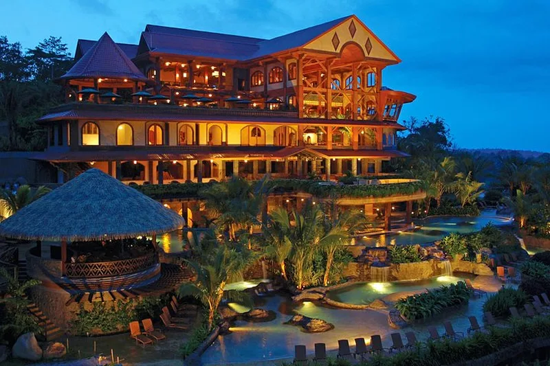 A hot springs pool terrace at The Springs Resort and Spa near La Fortuna, Costa Rica
